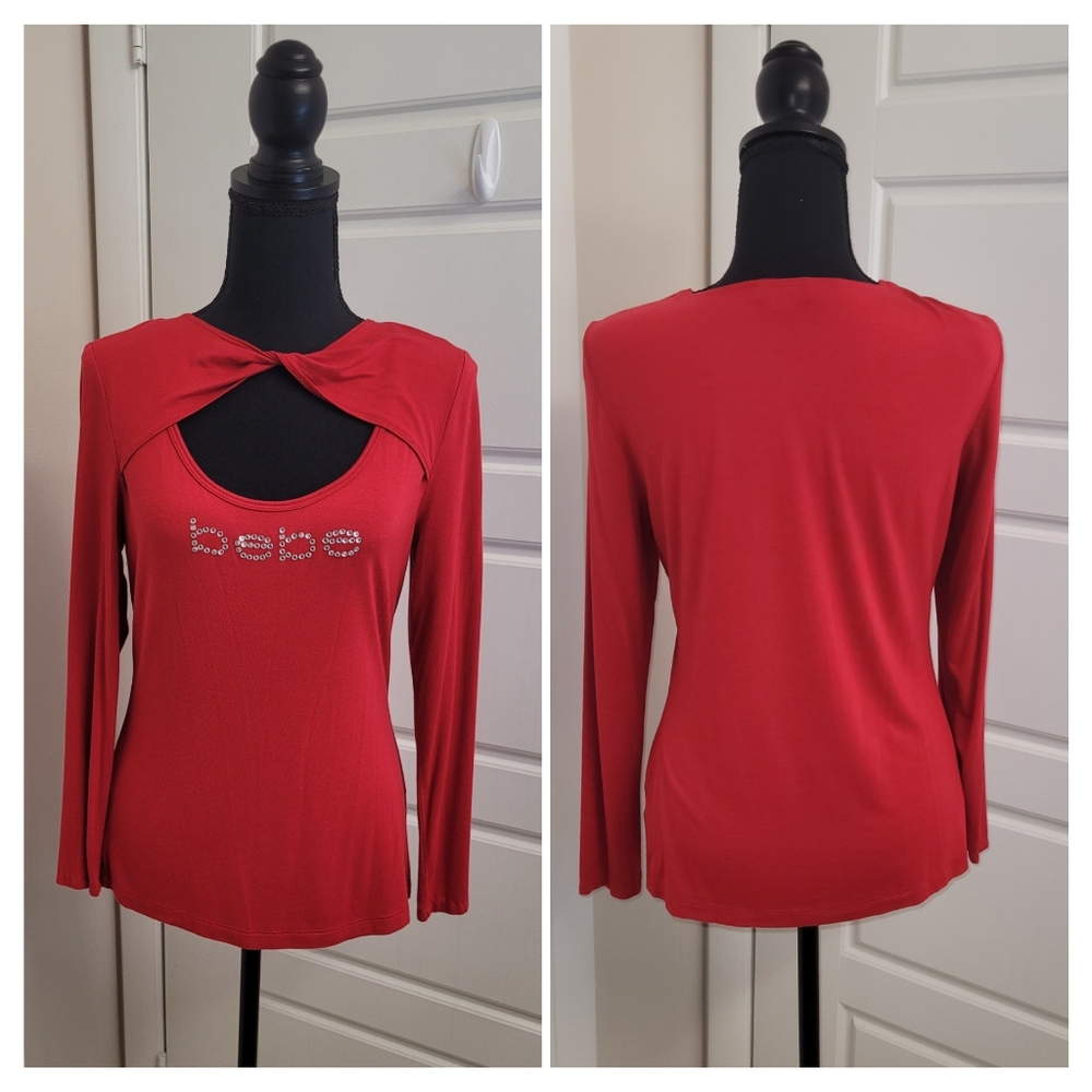 Bebe red, long sleeve ladies top